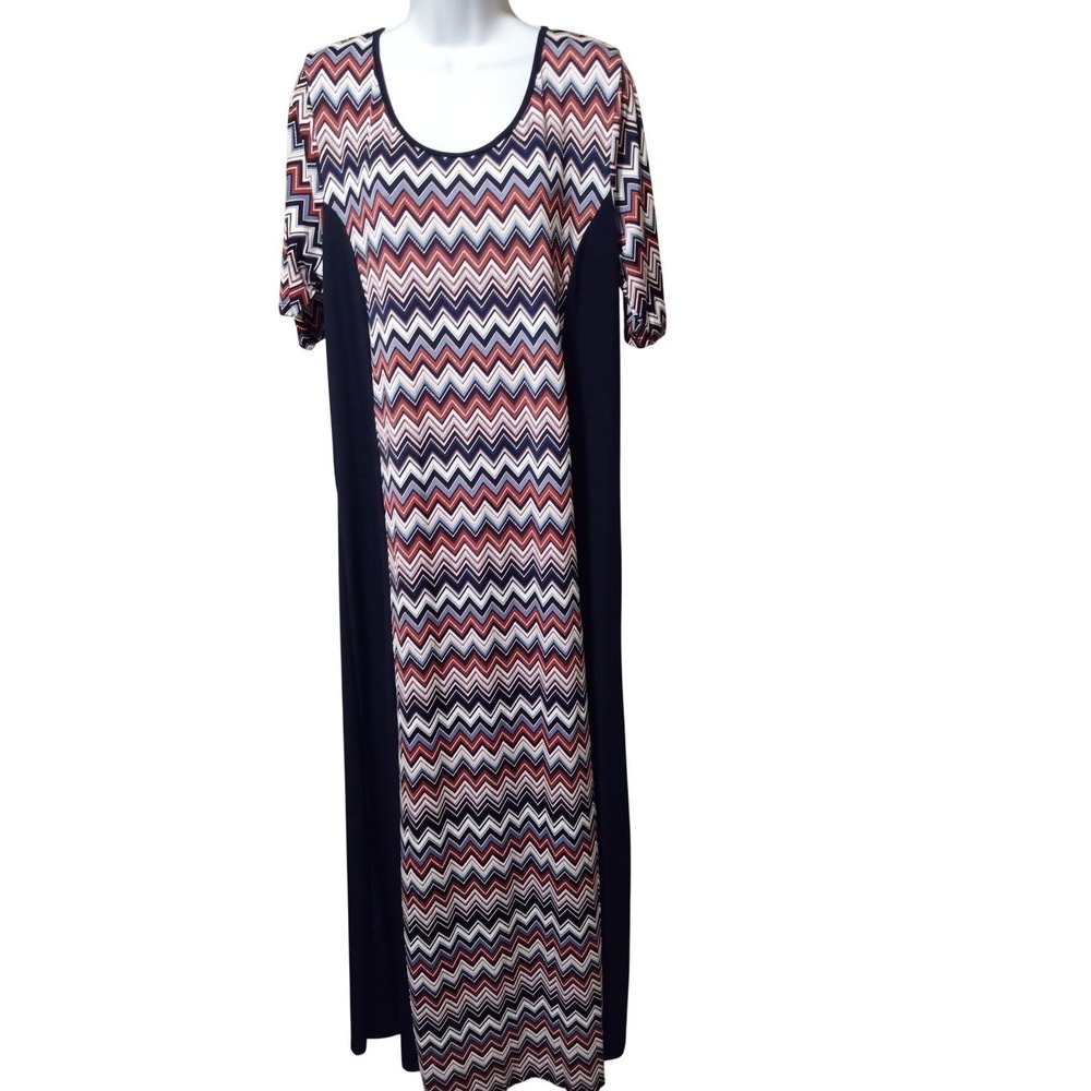 Espresso 2X Womens Maxi Dress Blue Red‎ White Chevron Print Short Sleeve